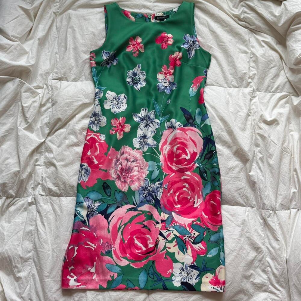 Roz & Ali Green mid length floral dress sz 6 cottage twee artsy whimsy retro